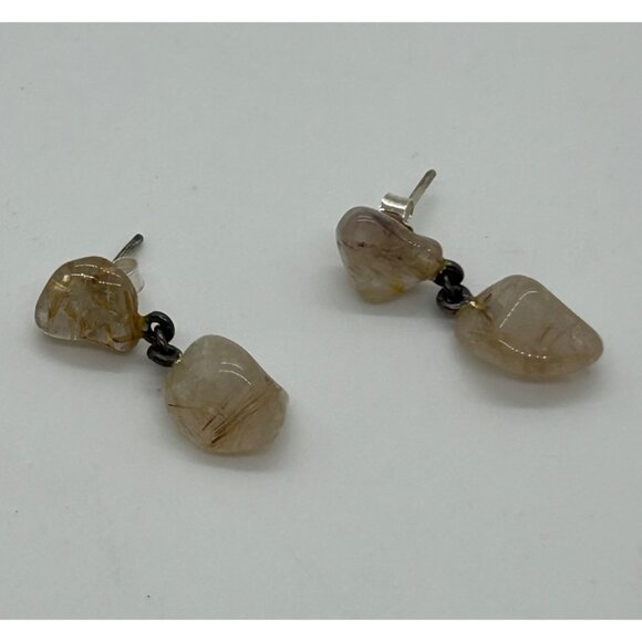 Vintage Sterling Silver Dangle Earrings With Natural Quartz Gemstones - Picture 1 of 12